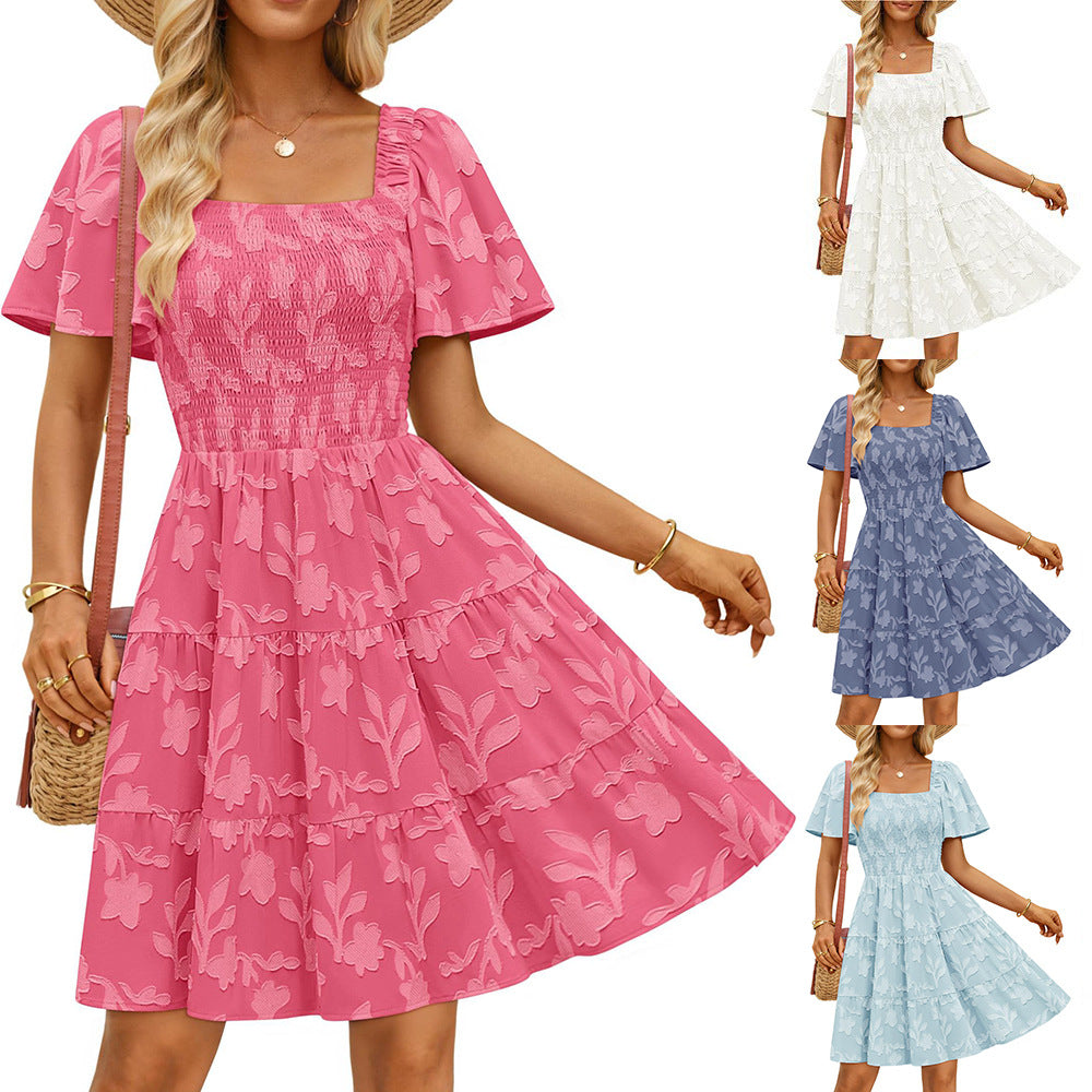 Robe Élégante en Mousseline à Motifs Floraux – Coupe Évasée & Taille Élastique