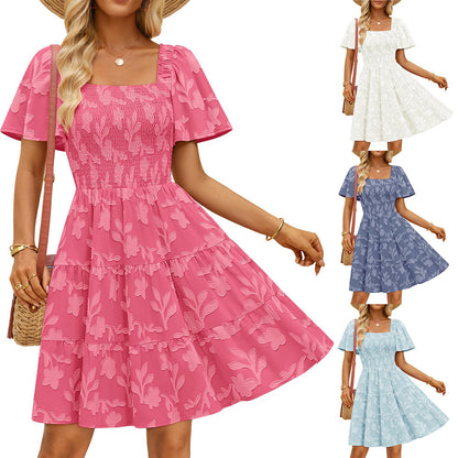 Robe Élégante en Mousseline à Motifs Floraux – Coupe Évasée & Taille Élastique
