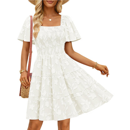 Robe Élégante en Mousseline à Motifs Floraux – Coupe Évasée & Taille Élastique