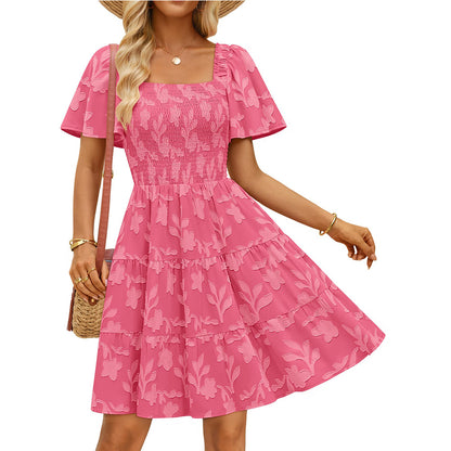 Robe Élégante en Mousseline à Motifs Floraux – Coupe Évasée & Taille Élastique